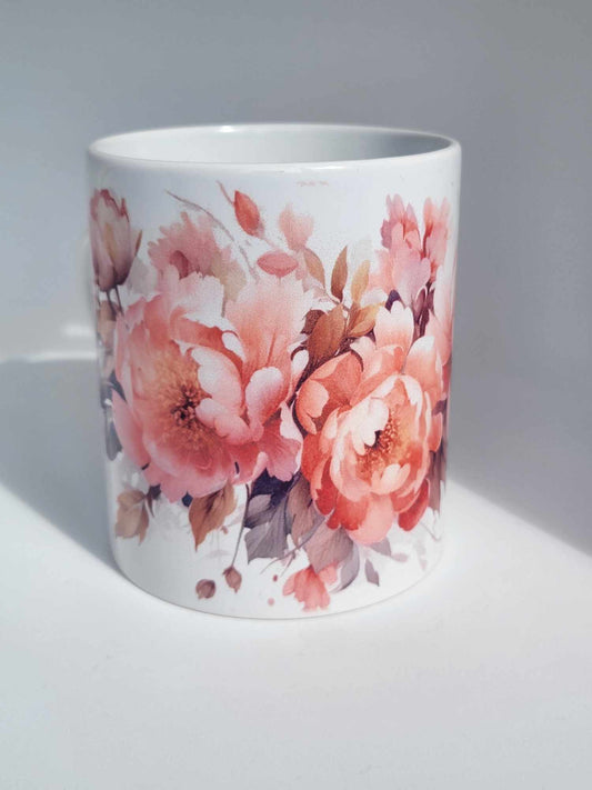 Peony flowers heart handled mugs