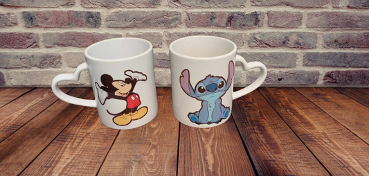 Disney characters printed heart handled mugs