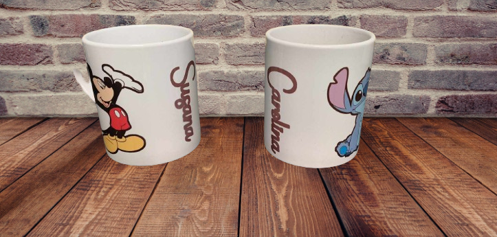 Disney characters printed heart handled mugs