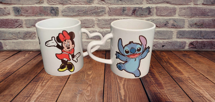 Disney characters printed heart handled mugs